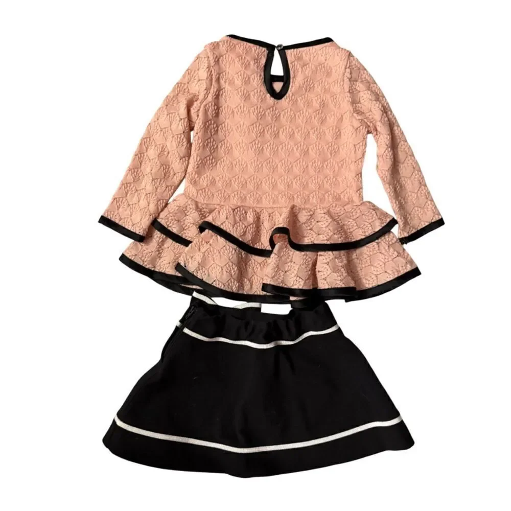 Rare Editions Pink Lace Shell Shirt/w Black Skirt Size 18M